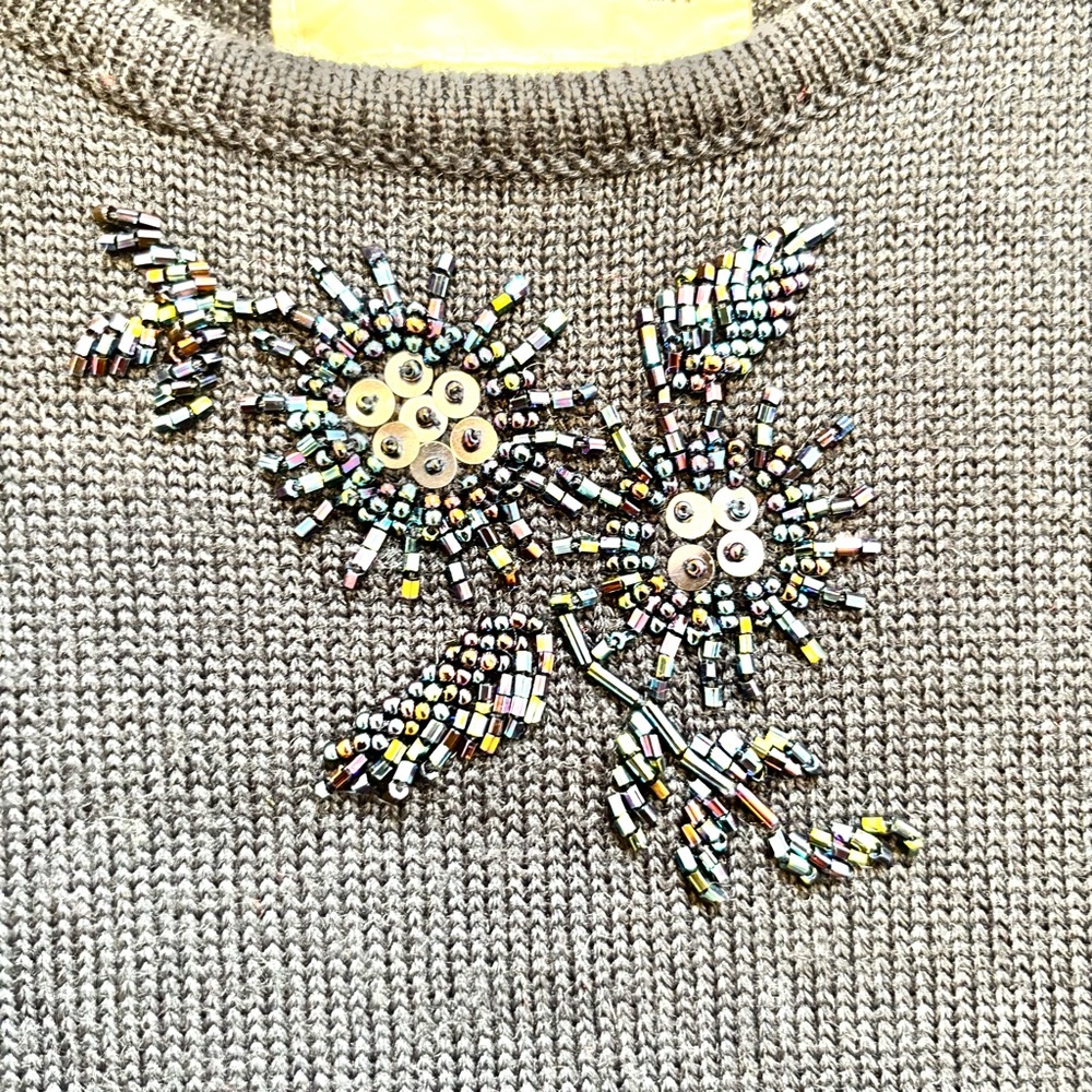 Vintage Alfred Dunner Navy Sleeveless Knit Tank Vest Beaded Floral Wool Size M - Picture 3 of 4